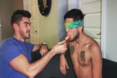 Blindfolded Roommate receives penis To Distract Him