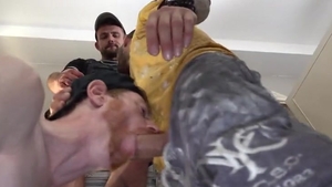 two Tradie Geezers Paint Unlucky Ginger's vagina White With love juice previous to Shift